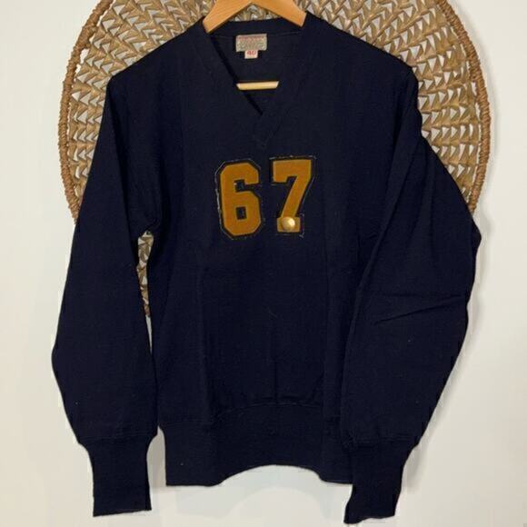 1940s Vintage O’Shea Wool Varsity Sweater – Navy & Gold – Size 40  Small/Medium) - Picture 1 of 9